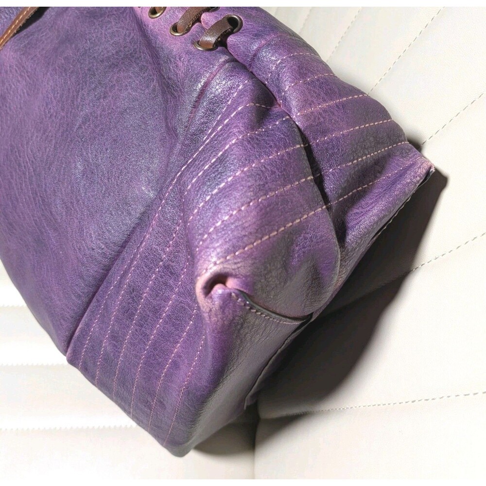 Free People Purse Boho Purple Brown Leather Shoulder Bag Adjus Straps Tassels - Picture 3 of 6
